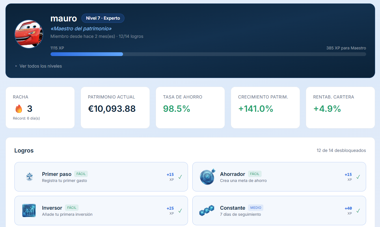 Gamificacion - perfil y logros en Vantagly